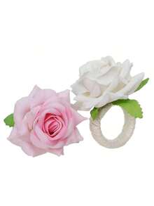 1pc Champagne Rose Napkin Ring, Rope Napkin Holder, Floral Napkin Ring, Random Color - Multicolor - View 6