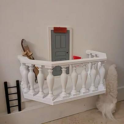 Hàng rào ban công kiểu châu Âu thu nhỏ, lan can trụ cổ điển dùng để trang trí mô hình thu nhỏ, màu trắng, kích thước 8 x 4 cm.