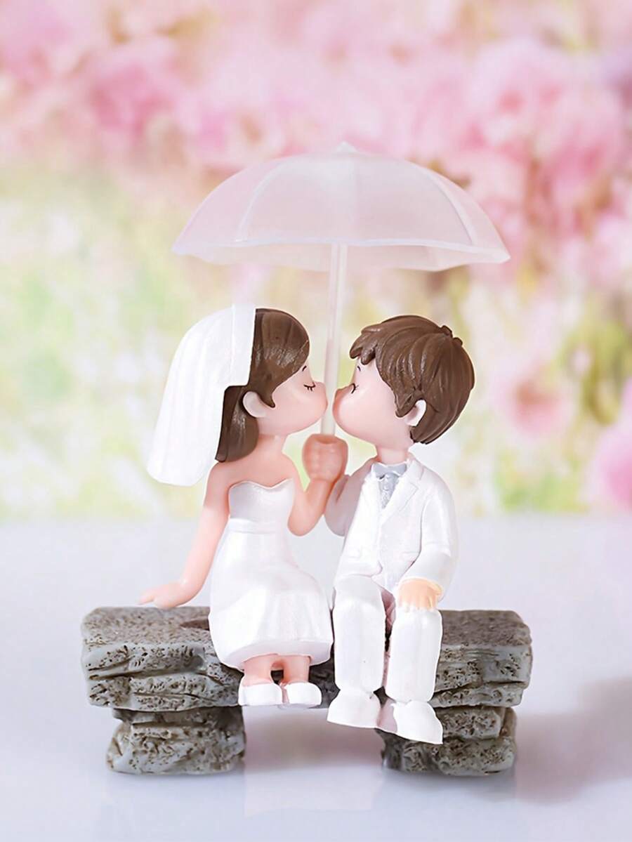 Juego de 2 piezas de paraguas con parejas besándose. Figuras coleccionables hechas de resina., Adornos de bonsái de jardín, Accesorios decorativos DIY, Decoraciones del hogar, Decoraciones de oficina, Decoraciones de la consola central del coche, Decoraciones de boda.