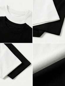 女士宽松圆领短袖T恤，适合春夏穿着，风格休闲/简约/优雅/性感/街头/Y2K风，可搭配办公室/家居/街头服饰，可爱上衣，优雅性感夜店风，休闲夏季T恤，可爱夏季上衣，早午餐，休闲，春季，夏季上衣，秋季，秋季，秋季，返校季，校园穿搭，返校季，Y2K风格女装上衣 - 黑與白 - 查看 9