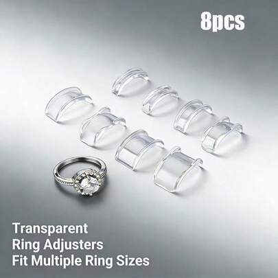 8pcs Adjustable Ring Sizer Invisible Reducer Pads, Ring Size Adjuster Fixer Anti-Slip Shrinker
