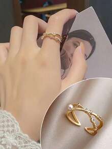 Bộ 3 chiếc nhẫn ngọc trai giả phong cách Bohemian dành cho nữ, thích hợp cho mùa hè. - Vàng - Xem 5