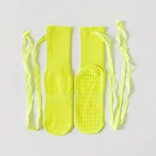 1 双防滑交叉绑带瑜伽袜，适合舞蹈、多巴胺刺激运动、中筒袜。 - 彩色 - 查看 3