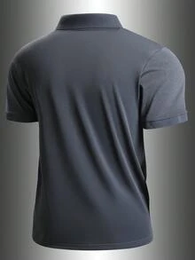 1pc Boyfriend Style Men's Soft, Breathable, Wrinkle-Resistant, Pilling-Resistant Short Sleeve Polo Shirt For Summer Sports, Golf, Casual Wear - Dark Grey - View 2