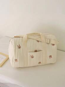 大容量尿布包，刺绣手提单肩包，个性化刺绣尿布收纳包，大容量旅行妈妈包，四口袋设计，柔软尿布收纳袋，玩具毛巾收纳袋，亲肤整洁 - 彩色 - 查看 5