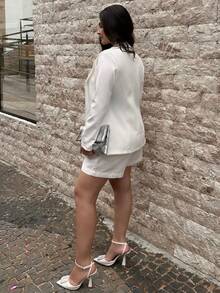 Women's Blazer, Maxi Coat, Long Suit, Tailored, Elegant, Off-White - OFF - View 11