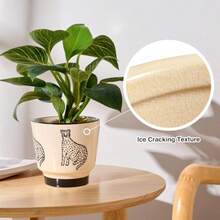 Macetas de cerámica de 5 pulgadas para plantas de interior divertidas macetas pequeñas con drenaje macetas decorativas únicas y lindas y macetas redondas - Pantera beige - Ver 3