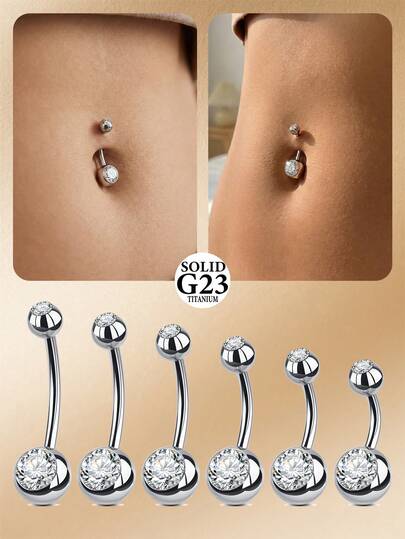 CIZME G23 14G Belly Button Rings Casual Belly Rings Internally Threaded Navel Piercing For Women,Short Belly Navel Rings CZ Titanium Alloy Belly Piercing Jewelry