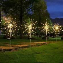 2 đèn cắm đất năng lượng mặt trời hình pháo hoa với 8 chế độ chiếu sáng, đèn LED chống thấm nước hình hoa bồ công anh dùng trang trí sân vườn, lối đi. - Ống nhôm dùng để cắm pháo hoa xuống đất - Xem 5