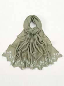 1条珍珠刺绣雪纺围巾，时尚柔软头巾，防晒披肩，节日礼物 - 彩色 - 查看 13