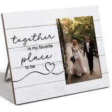 1pc Rustic Wooden Wedding Photo Frame - Horizontal Oval Frame With Heart Pattern, Engraved "Together Is My Favorite Place" - Suitable For Couples, Engagement, Home Decor - No Electricity Required - 1 - View 3