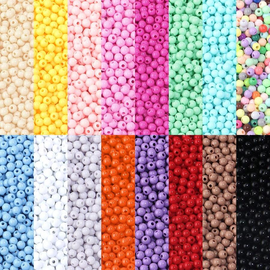 1000 Stück/Packung einfarbige runde Acrylperlen, 4mm bunte lose Perlen für DIY Armbänder, Halsketten, Handyketten, Schlüsselanhänger Abstandsperlen