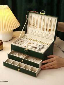 3/1 Layer Jewelry Box With Lock, Necklace, Ring, Earring Storage And Organizer, Gift For Women Back To School - Multicolor - View 3