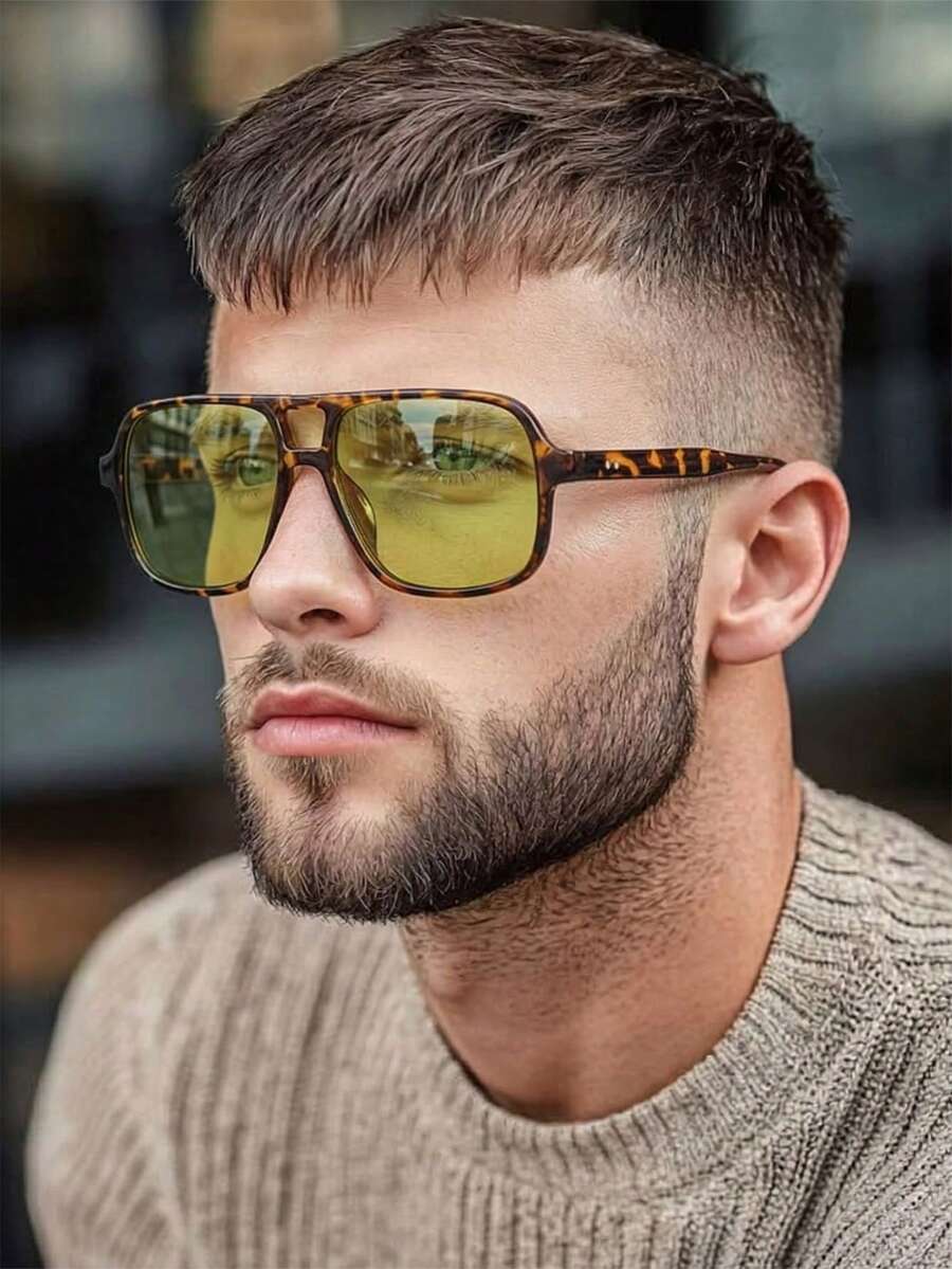 1 Pair Men's Leopard Print Retro Aviator PC Frame Casual Vacation Fashion Glasses - Leopard - View 1