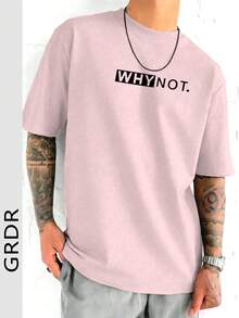 GRDR Men's Summer Letter Slogan Graphic Print Round Neck Short Sleeve T-Shirt, Comfortable & Fashionable - Pink - View 6