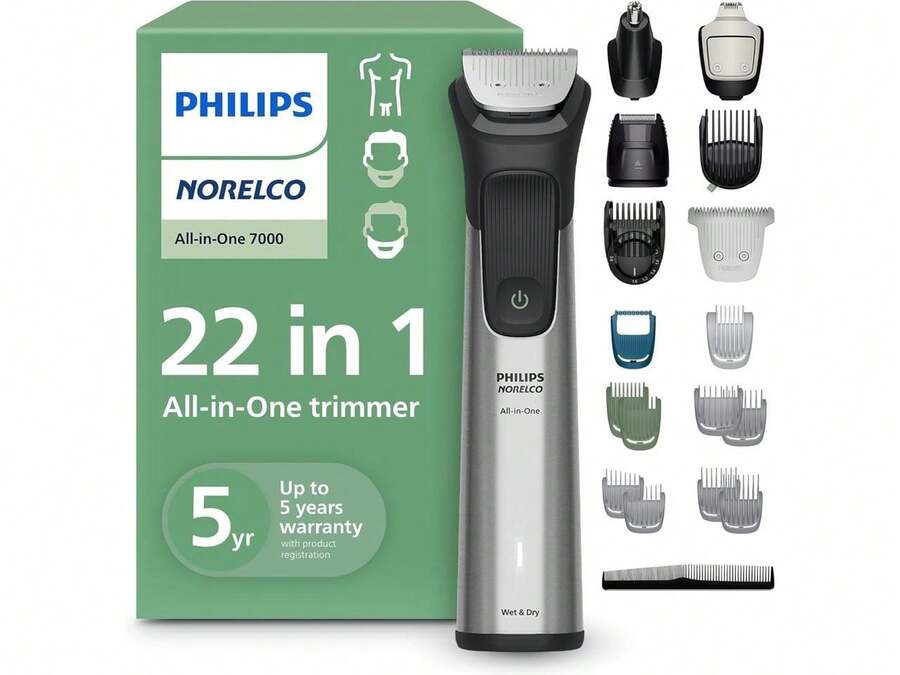 Philips Norelco All-In-One 7000 Series 22-Piece Trimmer - Electric Shaver And Clipper For Face, Beard, Head & Body, Self-Sharpening Full Metal Blades, 28 Length Settings (0.5-16 Mm), MG7975/49 - 黑與白 - 查看 1