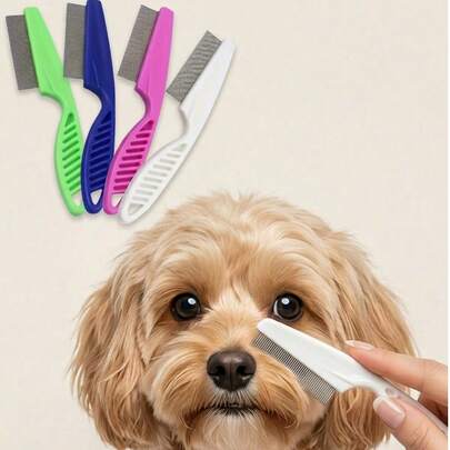 PETSIN 1 chiếc lược chải lông thú cưng và vết rách 2 trong 1 - Lược chải bọ chét bằng thép không gỉ cho chó và mèo, cắt tỉa hiệu quả và nhẹ nhàng loại bỏ lông rối và bọ chét, thích hợp cho chó và mèo