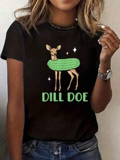 2026 Fashionable Easter T-Shirts For Women And Men, Women's Casual Fashion Print Crew Neck Short Sleeve T-Shirt Pickle Doe Dark Humor Inappropriate Offensive T-Shirts For Men And Women, Graphic Crew Neck T-Shirt, Classic Fashion, Summer Holiday Tops, 100% Cotton T-Shirts. Features: Youthful And Fashionable Design, Graphic T-Shirts For Men, Graphic T-Shirts For Women, Summer Holiday Outfits, Tops For Women, Going-Out Top, Black Top, Sizes 2Y-10Y, S-XXXL, Tween Boys' Clothing, Men's Clothing, Women's Tops, Perfect Gift For Easter And Mother's Day, Can Be Combined With Parent-Child Outfits.