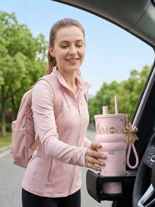 Bình giữ nhiệt Queen Pink họa tiết da rắn | Lớp lót gốm an toàn cho sức khỏe, thiết kế 2 trong 1 có vòi uống và ống hút, nơ xinh xắn và dây đeo cổ tay, phù hợp với giá đỡ cốc trên ô tô, hộp quà cao cấp dành cho phụ nữ và bé gái - Bình nước giữ nhiệt bằng gốm - Xem 3
