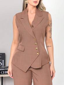 New Tailored Set Consisting Of Vest And Wide-Leg Trousers C6608 - Mocha Brown - View 5