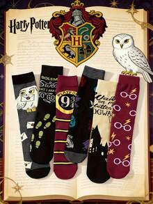 Warner Bros 6双随机华纳兄弟魔法学校系列袜子，男女通用，包含海德薇/九又四分之三站台/霍格沃茨经典元素，哈利波特粉丝收藏套装 - 彩色 - 查看 7