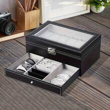 BASTUO 20-Compartment Men's Watch Box, Black Luxury Watch Storage Box With Drawer, Leather Watch Display Box, Jewelry Box For Bracelets And Necklaces, Storage For Women, Travel Items And Dormitory Storage - Multicolor - View 8