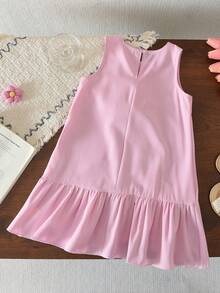 Summer Girls' 3D Floral Asymmetric Sleeveless Dress - Pink - View 2