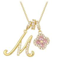 Dây chuyền mặt dây chuyền hình cỏ bốn lá đính kim cương hồng, khắc chữ cái đầu tên theo yêu cầu, thích hợp đeo hàng ngày, quà tặng ý nghĩa cho bạn gái/mẹ, quà sinh nhật tuyệt vời. - E - Xem 19