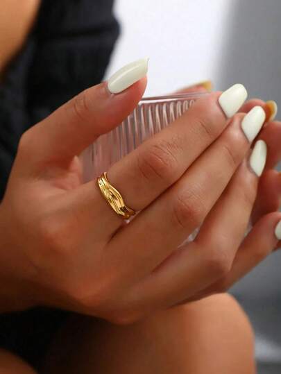 1pc 18K Gold Plated Stainless Steel Asymmetrical Geometric Ring, Minimalist Versatile Casual Wear, Suitable For Women Daily, Holiday, Date, Exquisite Simple Jewelry Gift