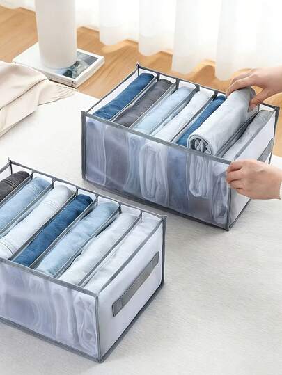 1/2pcs Foldable Nylon Drawer Divider Storage Box, With Viewing Window, Suitable For Jeans, T-Shirts, Underwear And Other Items, Wardrobe Organization Essential