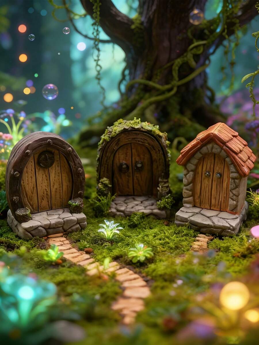 3件/1件 手工原创迷你仙女花园门 - 神奇树脂入口装饰，适用于盆景、玻璃花园和微景观，适合复活节和禅意花园展示，仙女花园配件，盆景装饰，质朴魅力，梦幻设计，精美雕塑，艺术装饰，迷你摆件