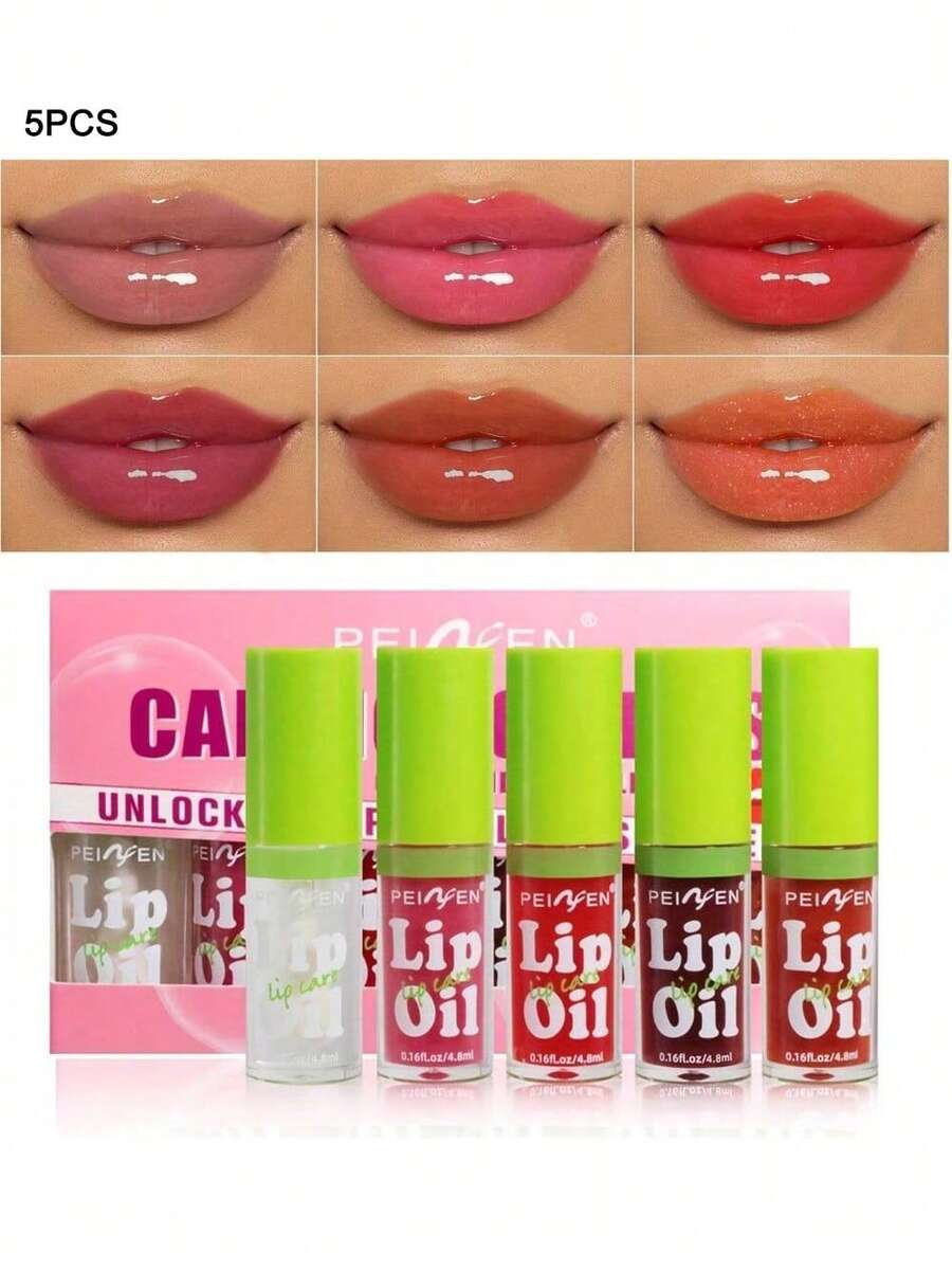 A Set Of 5 Mirror-Like Pearl Lip Glosses That Last Long And Are Less Likely To Smudge, Suitable For Both Makeup Enthusiasts And Beginners. - Honey - 查看 1