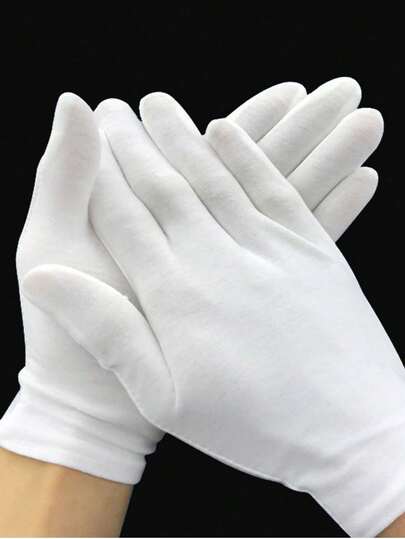 10pcs White Elastic Gloves, Comfortable To Wear, Breathable Lining, Suitable For Eczema And Dry Hands, Moisturizing SPA-Grade Soft Jewelry Inspection Gloves, Applicable For Driving, Performance, Cycling, Weddings And Unisex Parties