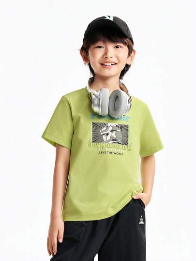 Annil Boys' Crew Neck Short Sleeve T-Shirt, Knitted Sweater For Middle And Large Children, Versatile Casual Top