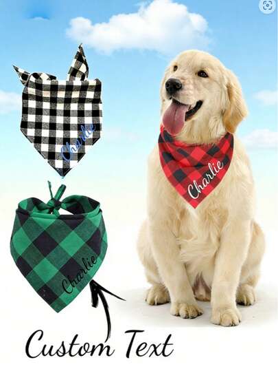 1 chiếc khăn quàng cổ kẻ caro tùy chỉnh cho thú cưng - Khăn quàng cổ cá nhân hóa cho chó và mèo, chất liệu polyester, phù hợp với các giống chó cỡ trung, khăn quàng cổ tam giác kẻ caro đỏ đen mới, khăn quàng cổ cotton sáng tạo cho chó cưng, khăn yếm cho thú cưng, có thể tùy chỉnh tên, chữ cái hoặc văn bản, khăn yếm tam giác cho mèo, chó và các động vật khác, thích hợp để tùy chỉnh tên hoặc lời chúc cho thú cưng, có thể dùng làm quà sinh nhật cho thú cưng.