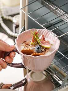 1 Set Floral Ceramic Coffee Cup & Saucer Set, Home/Cafe Latte Cup & Saucer Set, Afternoon Tea Cup, Gift - Multicolor - View 8