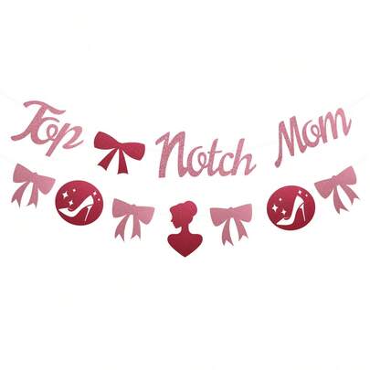 1套闪亮粉色蝴蝶结顶级妈妈装饰横幅，母亲节横幅