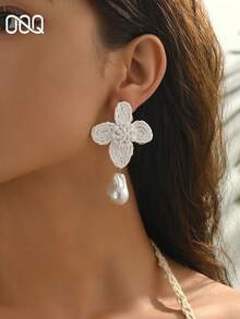 1对手工编织拉菲草贝壳流苏长耳环，波西米亚海滩风格几何设计耳环，适合女性日常、度假、派对、节日（如情人节、婚礼、母亲节、音乐节）佩戴（手工拉菲草编织，形状和方向随机） - 白色 - 查看 3