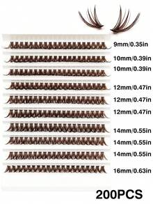 Rikuaild 200入D捲棕色假睫毛組，60D/50D茶色蓬鬆睫毛9-16mm混長，含睫毛膠、卸妝液、睫毛夾與刷具工具，適合日常妝容、約會、音樂節、旅行等 - 彩色 - 查看 9