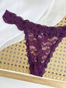 Customized Lace Thongs With English Names, Bold Women's Low Waisted Underwear Thongs, Alphanumeric Underwear, Providing Personalized Gifts For Women - 紫色 - 查看 4