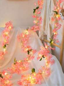 1pc Blue 20LED Spring Flower Fairy String Lights, Romantic Hanging, Artificial Flower Spring Decor Lights, Pink Floral Vine Lights, Battery Powered (Batteries Not Included), Green Leaf Vine, Suitable For Valentine's Day, Spring Decor, Wedding Decor, Home, Bedroom, Garden, Wedding, Mother's Day Decor, Party - Multicolor - View 8