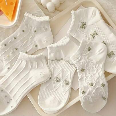 5双装女士短袜 | 春夏款，轻薄透气，蕾丝设计，柔软舒适，适合夏季穿着
