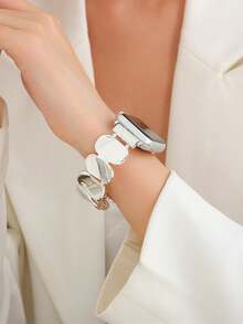 1pc Minimalist Shiny Metal Strap Suitable For Apple Watch Band 38mm 40mm 41mm 42mm 44mm 45mm 46mm 49mm, Fashionable Women Wristband For Apple Watch Series Ultra 2 SE 11 10 9 8 7 SE 6 5 4 3 2 1, Gift - Silver - View 4