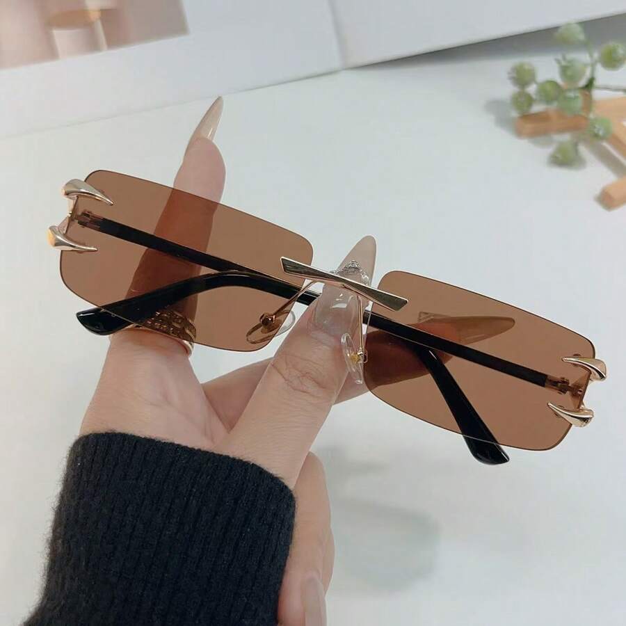 1 Pair Men's Metal Rimless Edged Personalized Fashion Glasses, Suitable For All Seasons - Multicolor - View 1