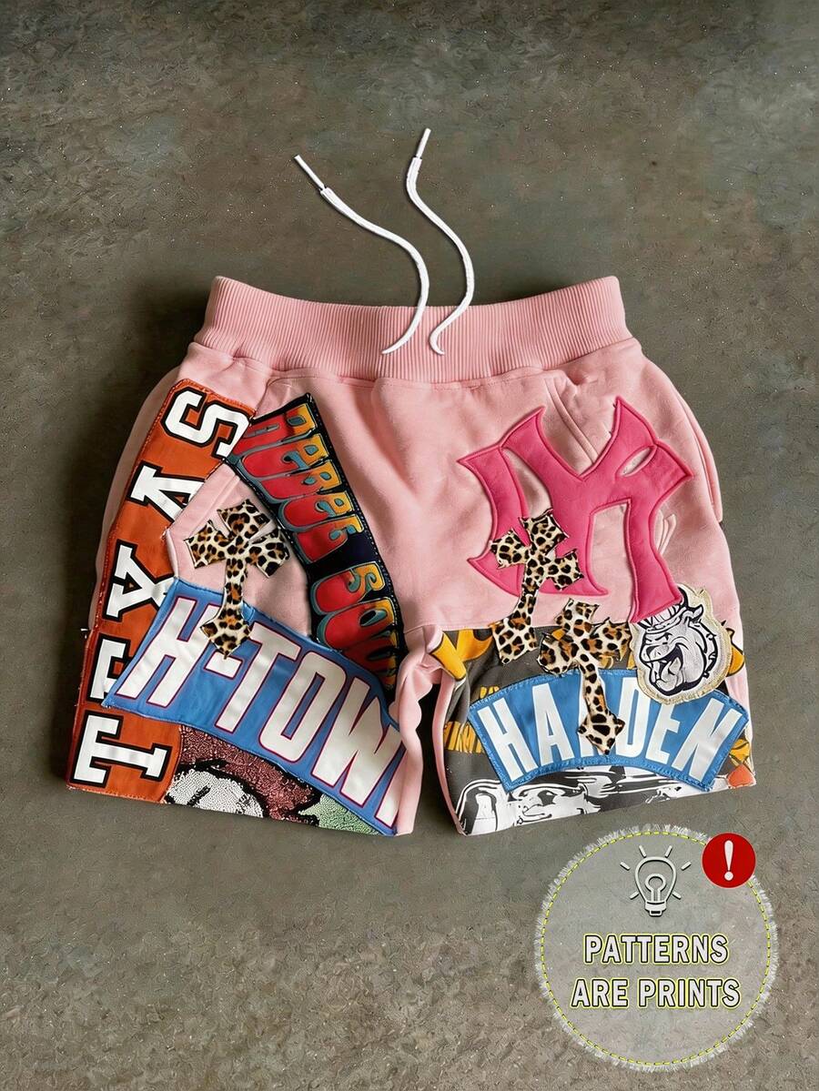 Men's Statement Print Shorts Fashion Designer Patterned Casual Daily Wear Shorts - 粉色 - 查看 1