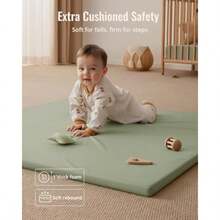Blissful Diary Alfombra de juego de bebé de cuero vegano 119 4 x 119 4 cm alfombra de parque grueso acolchado e impermeable para bebés y niños pequeños elegante y fácil de limpiar para juegos de - Verde claro - Ver 5