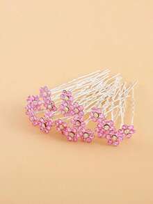 20pcs Women New Style Flower Multi-Color Bridal Headband, Hair Fork, U-Shaped Hairpin, Wedding Hair Accessories, Simple And Versatile, Wedding/Back To School Season Basic Headwear, Bun Hairstyle Set Valentine's Day Valentines - Pink C - 查看 6
