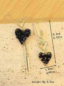 1对女士浪漫不对称黑色心形流苏吊坠耳环，夸张珠宝礼物，适合情人节/生日 - 彩色 - 查看 2