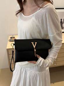 Tas Clutch Wanita Minimalis Kasual Modis 2026, Dompet Amplop Retro Warna Solid Baru, Tas Tangan - Hitam - View 4