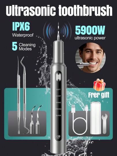 YTWO Limpiador dental ultrasónico talla grande vendido, limpiador de dientes eléctrico portátil, elimina el sarro, las manchas, la placa, blanquea los dientes, herramienta de cuidado oral 7 en 1, impermeable, dispositivo esencial de higiene dental en el hogar